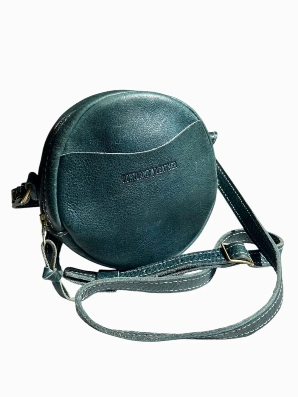 Vintage Portland Leather Round Rare Teal Green Leather Crossbody Bag